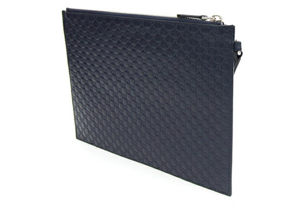 Gucci Clutch GG Strap Flat Clutch Leather Blue Bag Navy ssima Blue